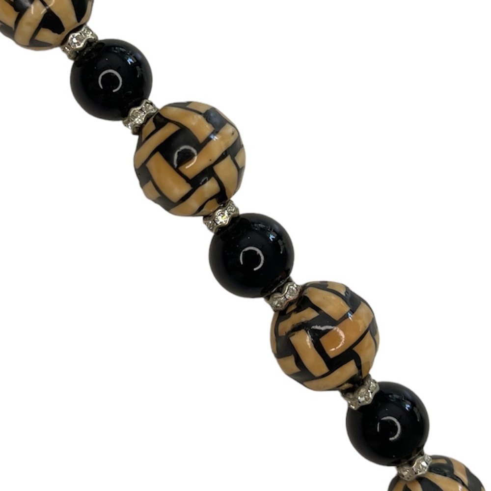 Basket Weave Beads, Black Onxy, Sterling Silver & Swarovski Crystal Necklace - Picture 5 of 6